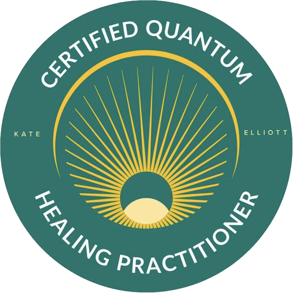 badge with the words: Kate Elliott - Certified Quantum Healing Practitioner