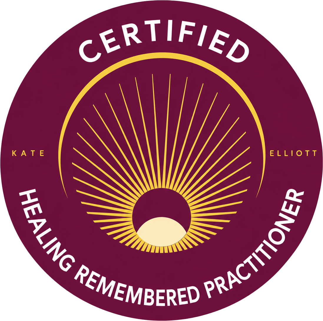 badge with the words: Kate Elliott - Certified Healing Remembered Practitioner